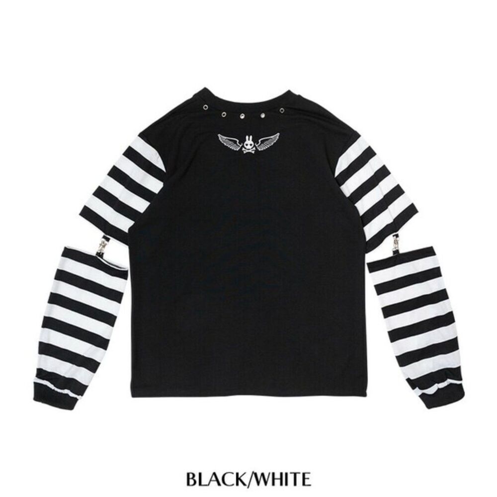 Gothic Emo Harajuku Punk Rock Rave T-Shirt B/W – with Detachable Arm Warmers L - Picture 4 of 4